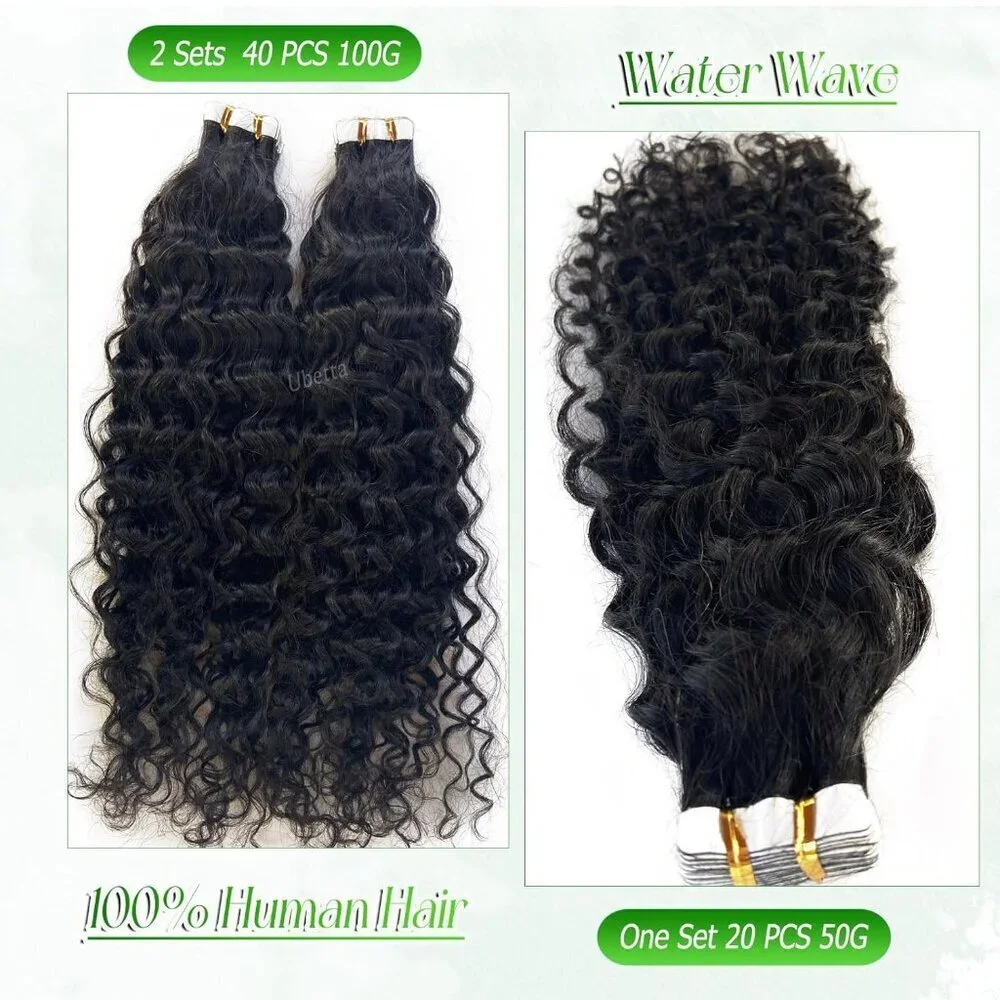 Water Wave Tape in Hair Extensions Human Hair